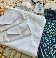 Complete Umrah Kit – Towel Ihram with Belt, Janemaz, Soap, Shoe Bag & Umrah Dua Card(based on sunnah)