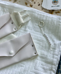 Complete Umrah Kit – Towel Ihram with Belt, Janemaz, Soap, Shoe Bag & Umrah Dua Card(based on sunnah)