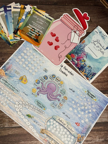 Ramadan Journal Kit (Workbook+Tracker+Dua cards+Good deed JAr)