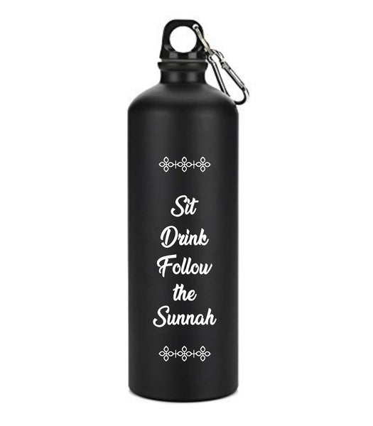 Sit,Drink and Follow the Sunnah ,Black Premium Water bottle Engraved