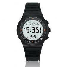 Azan Watch (HA-6506 BW) with dual Analog and Digital time display, black dial, dual language support (English & Arabic), Qibla direction indicator, Hijri and Gregorian calendar, water-resistant case, and a 2-year manufacturer warranty.