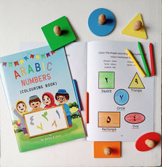 Colorful Arabic Numbers Colouring Book for kids, featuring vibrant illustrations and Islamic concepts for numbers 1-10. Educational and fun, with reusable activity sheets. Available at The Islamic Kid Store